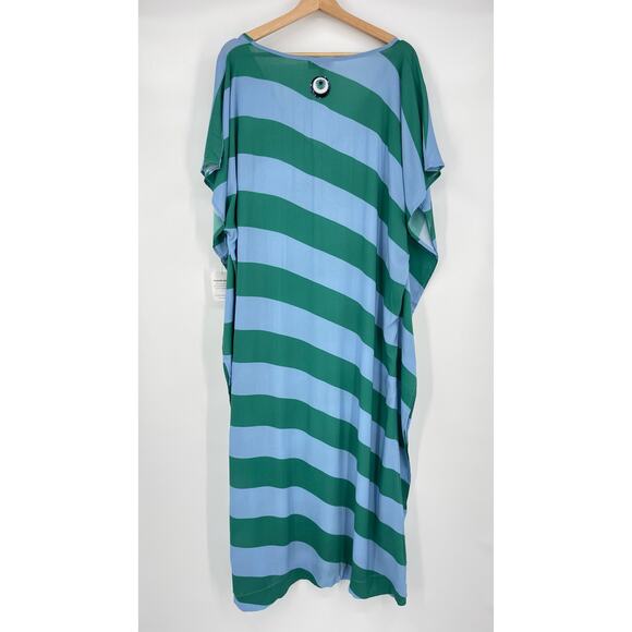Haremlique a la Mer | Oblique Blue Green Evil Eye Striped Kaftan Maxi Coverup M - Picture 3 of 14